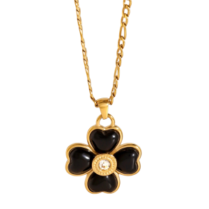 Black Four Hearts Clover Necklace
