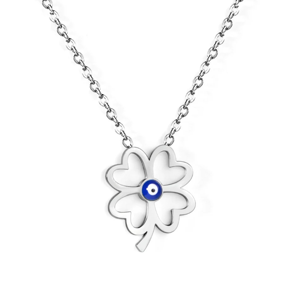 Blue Eye Silver Clover Necklace