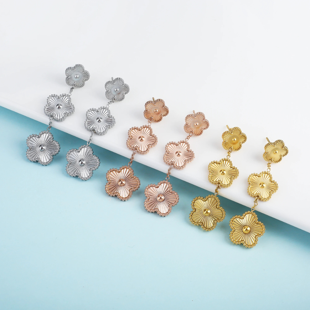 Gold Flower Clover Earrings - Image 5