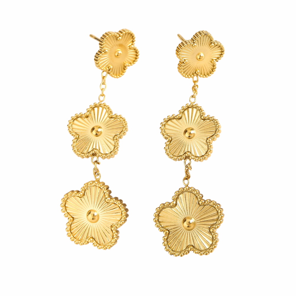 Gold Flower Clover Earrings - Image 4