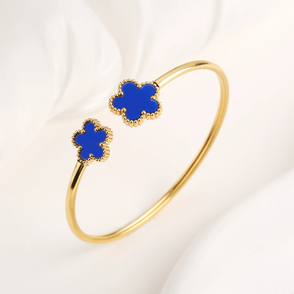 Blue Clover Bangle Bracelet - Image 2