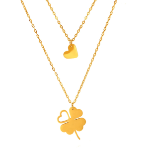 Double Clover and Heart Necklace