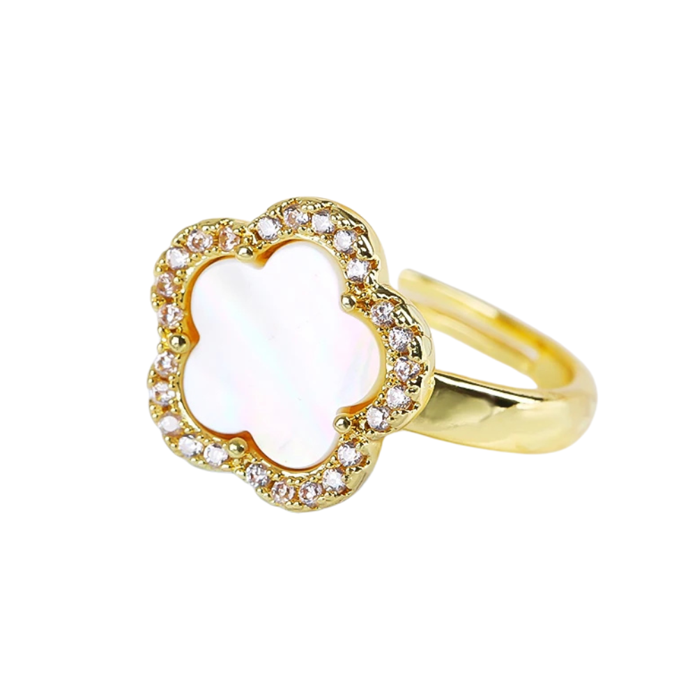 Gold and White Clover Ring