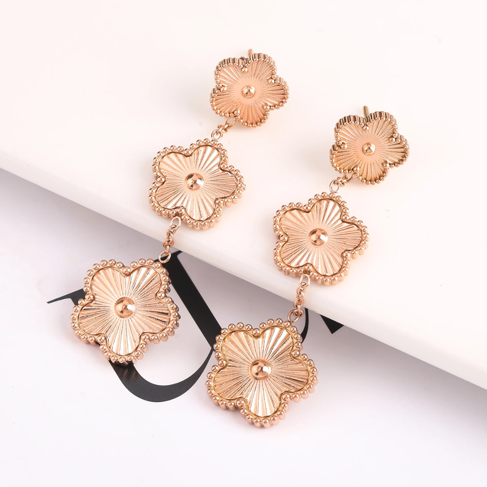 Gold Flower Clover Earrings