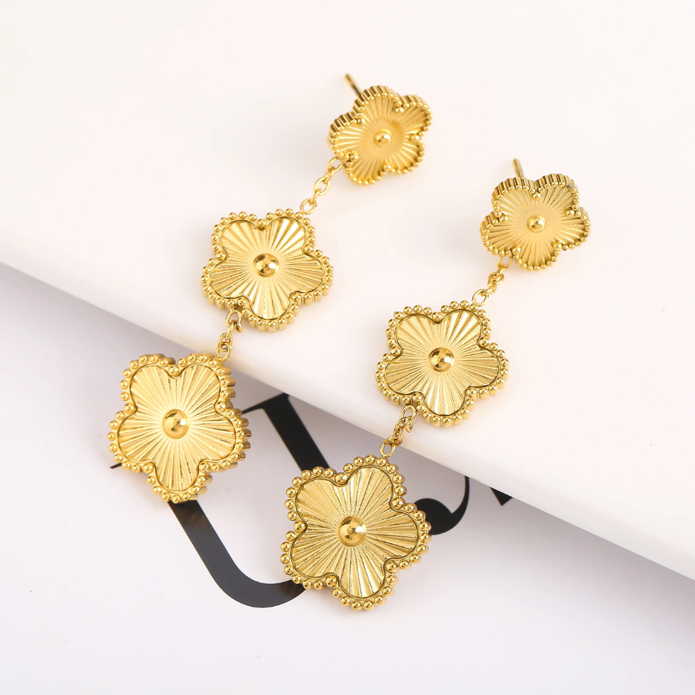 Gold Flower Clover Earrings