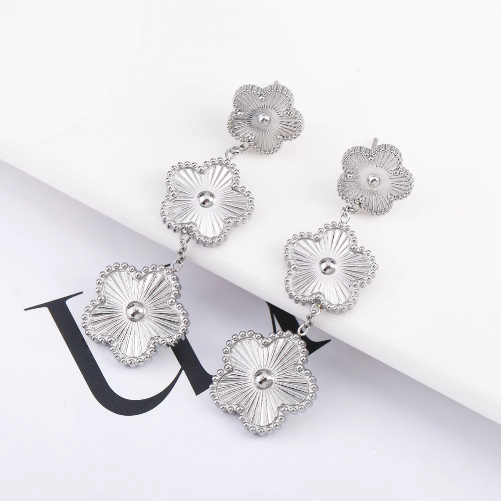 Gold Flower Clover Earrings