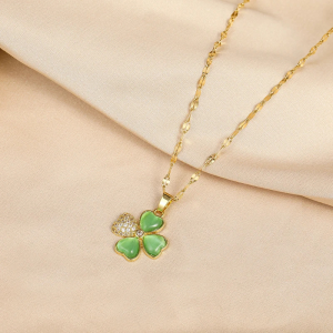 Green Gold Clover Necklace