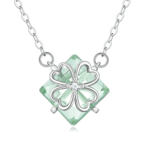Green Square Clover Necklace