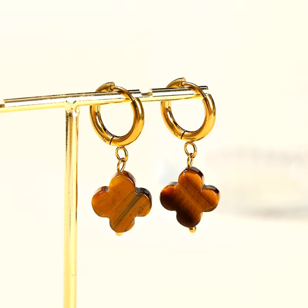 Natural Stone Clover Earrings