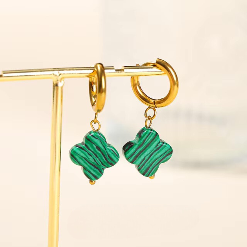 Natural Stone Clover Earrings