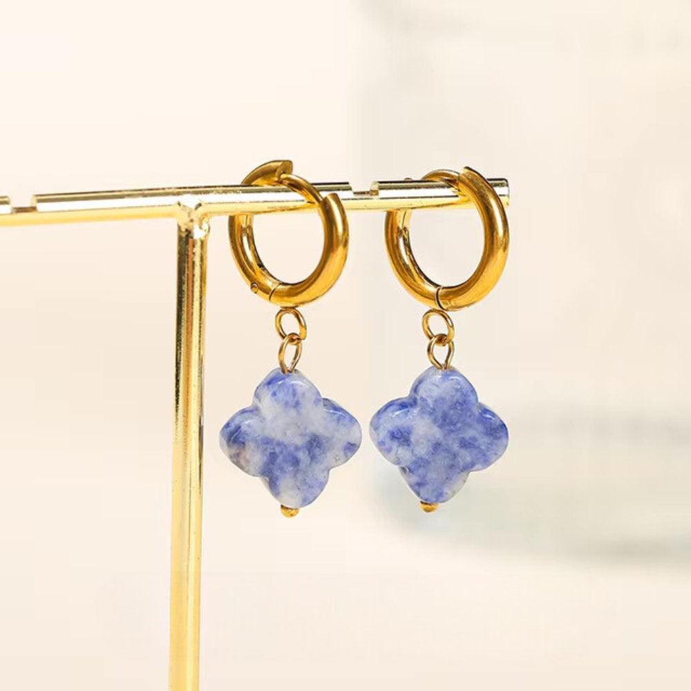 Natural Stone Clover Earrings