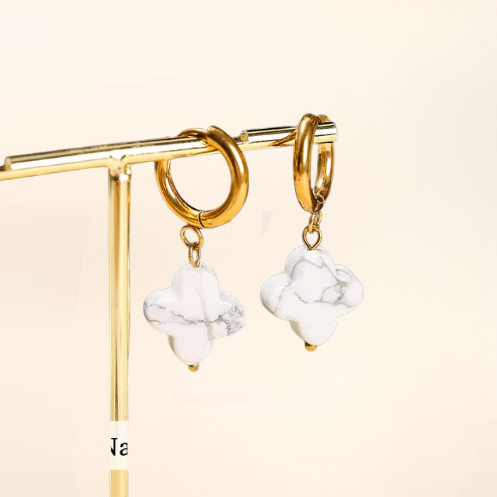 Natural Stone Clover Earrings