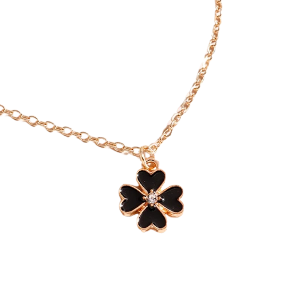 Rose Gold and Black Clover Necklace