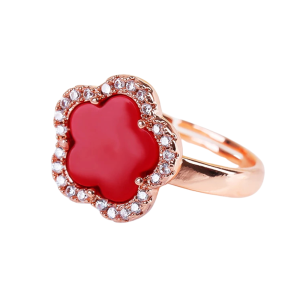 Rose Gold and Red Clover Ring