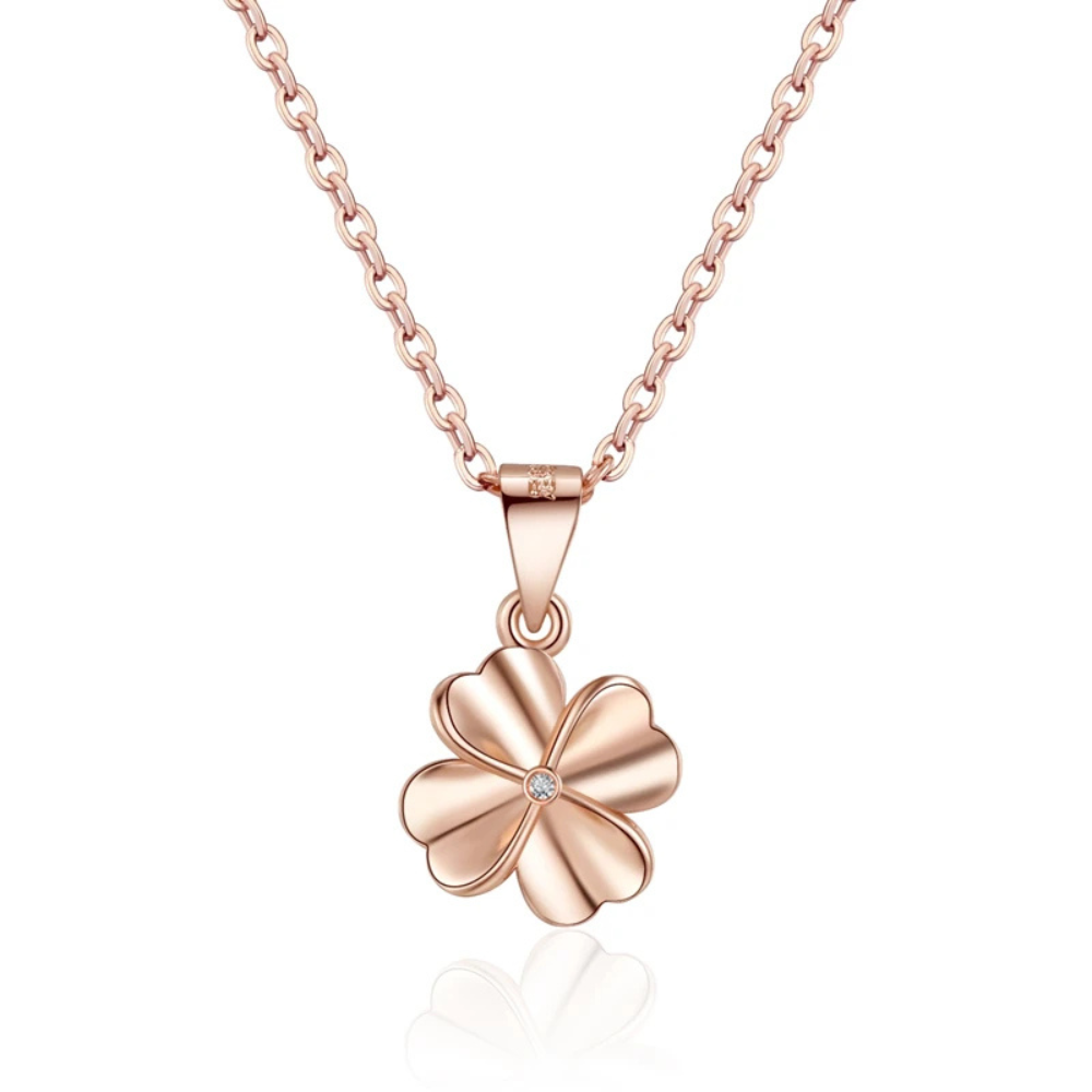 Rose Gold Hearts Clover Necklace