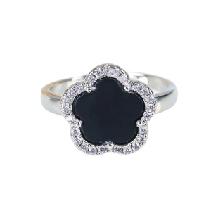 Silver and Black Clover Ring