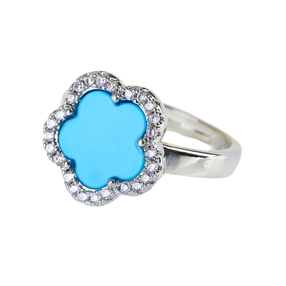 Silver and Blue Clover Ring