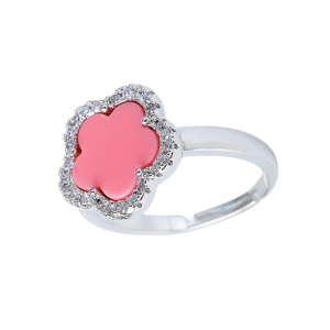 Silver and Pink Clover Ring