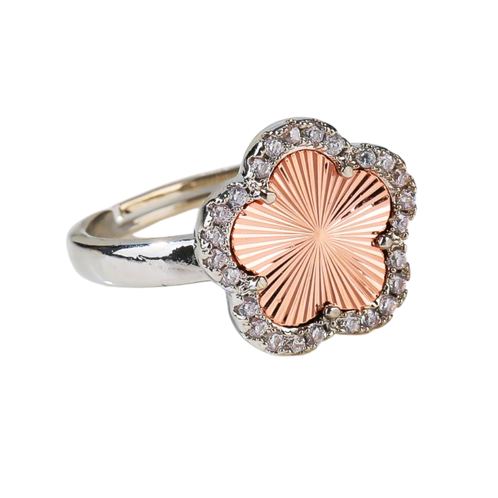 Silver and Rose Gold Clover Ring