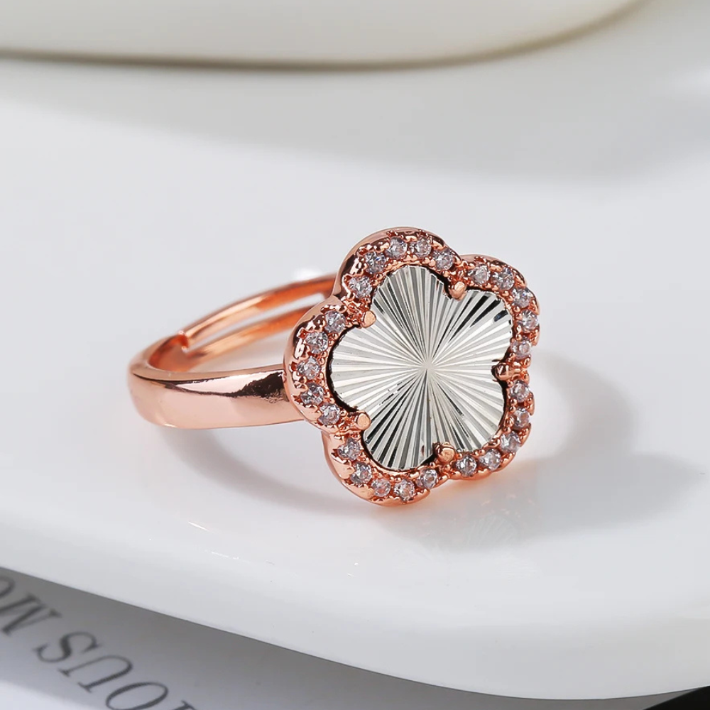 Silver and White Clover Ring