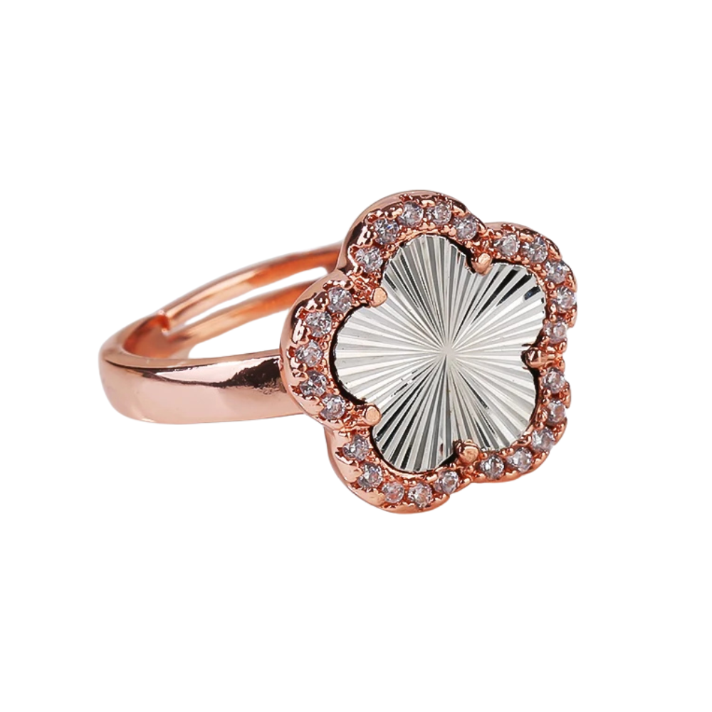 Silver and White Clover Ring