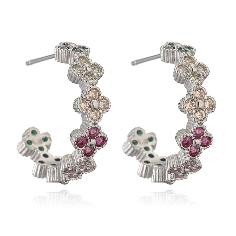 Silver Clover Hoop Earrings