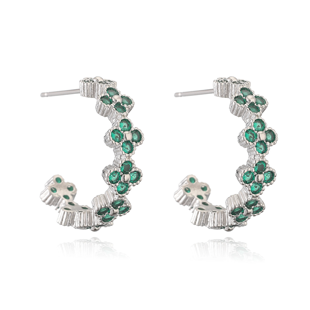 Silver Clover Hoop Earrings
