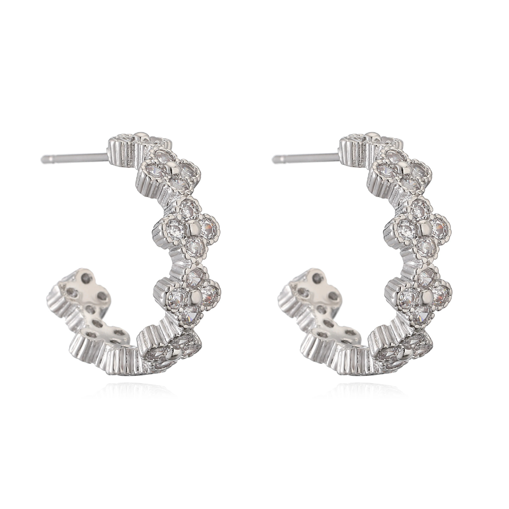 Silver Clover Hoop Earrings