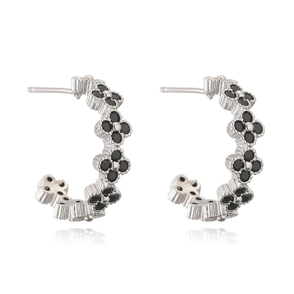 Silver Clover Hoop Earrings