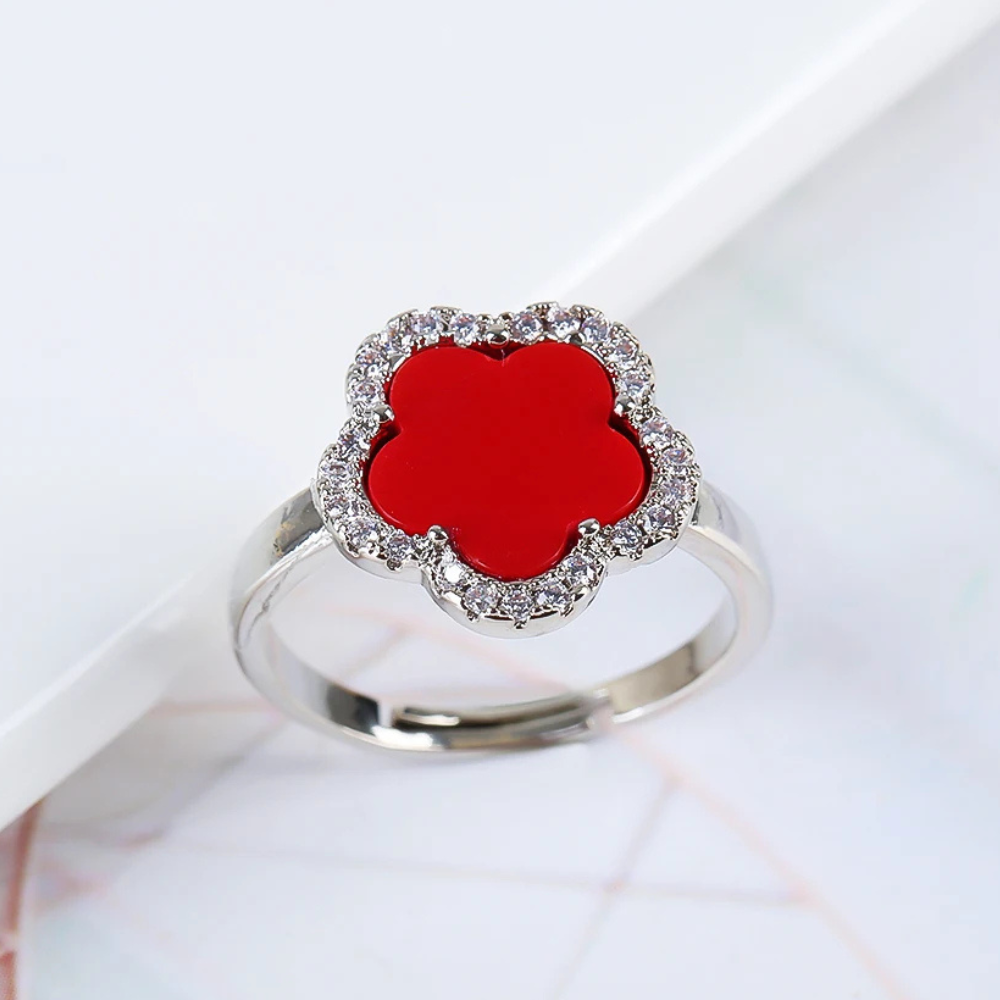 Silver and Red Clover Ring - Image 2