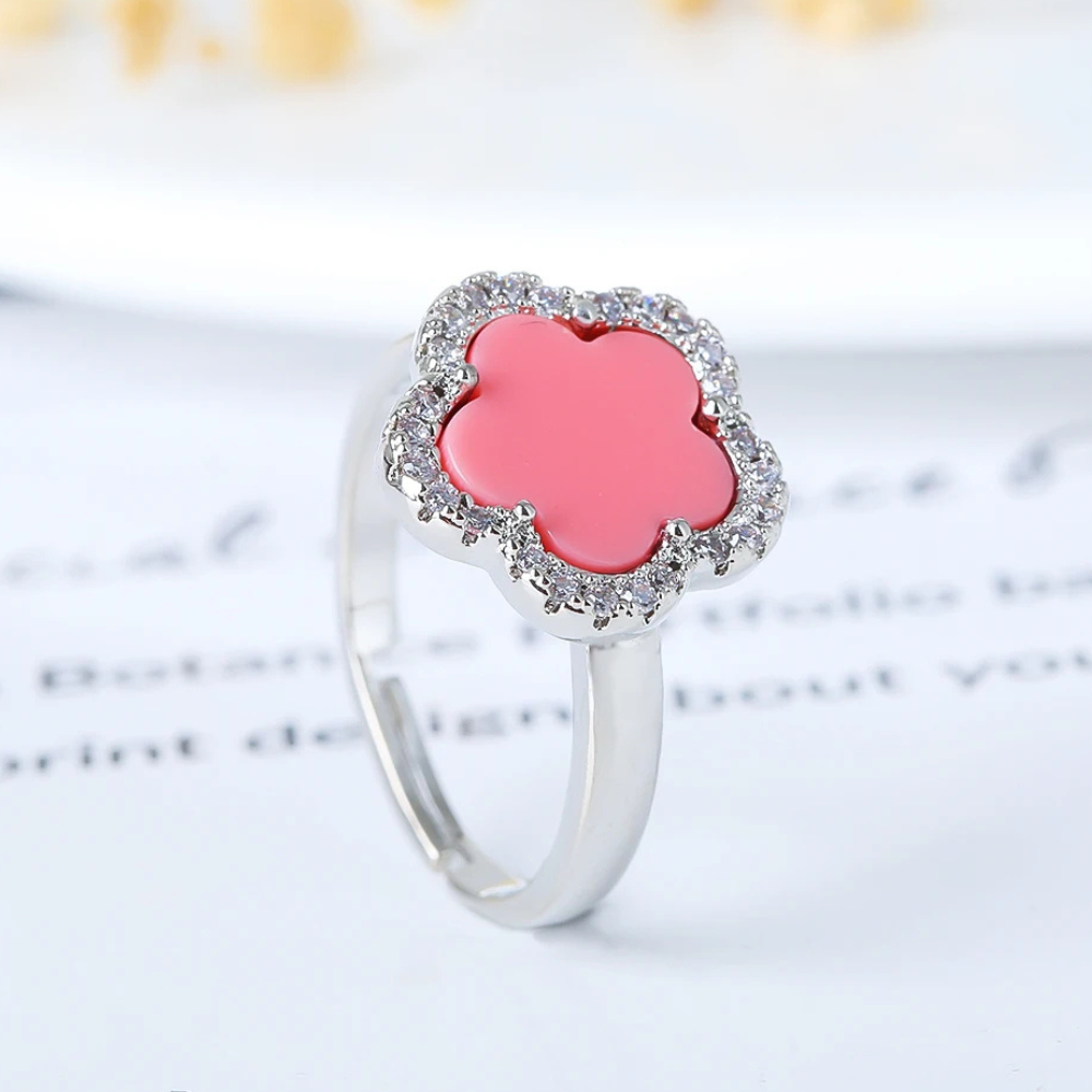 Silver and Pink Clover Ring - Image 2