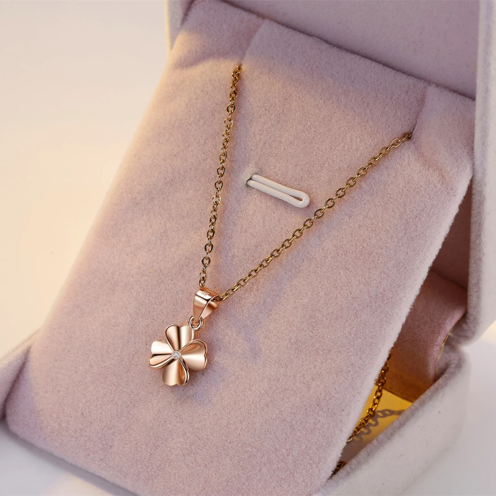 Rose Gold Hearts Clover Necklace - Image 4