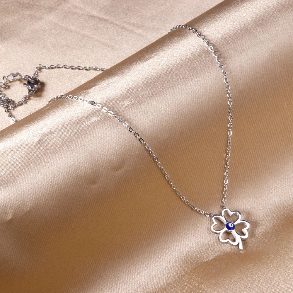 Blue Eye Silver Clover Necklace - Image 3