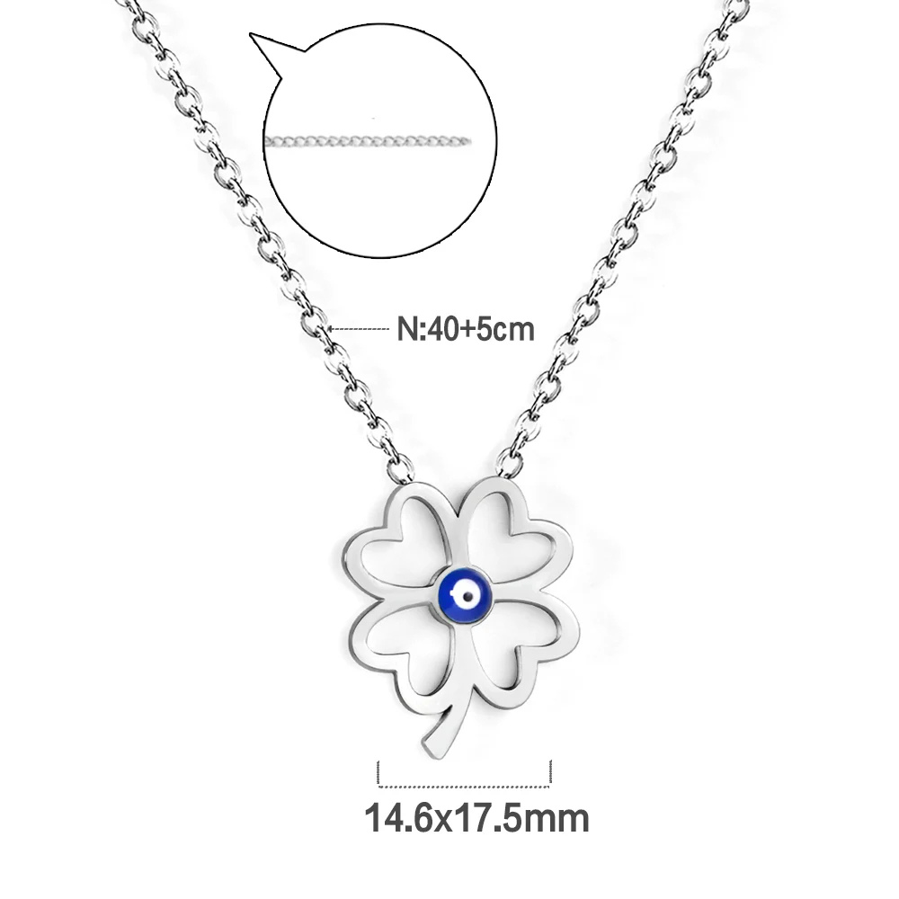 Blue Eye Silver Clover Necklace - Image 4