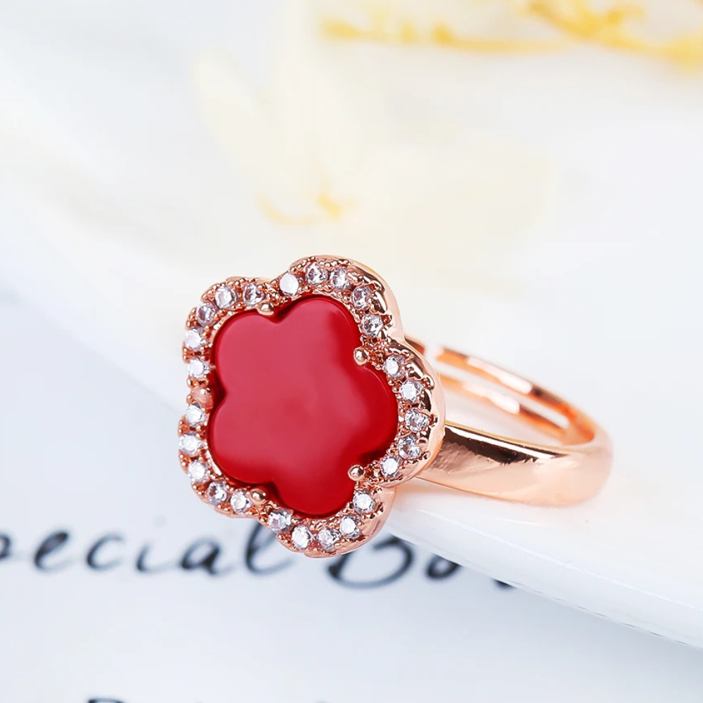Rose Gold and Red Clover Ring - Image 2