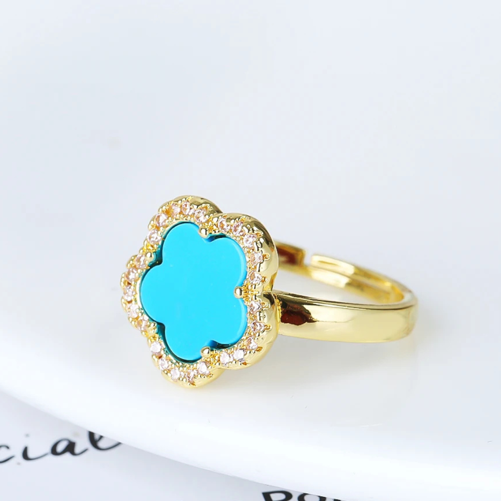 Gold and Blue Clover Ring - Image 2
