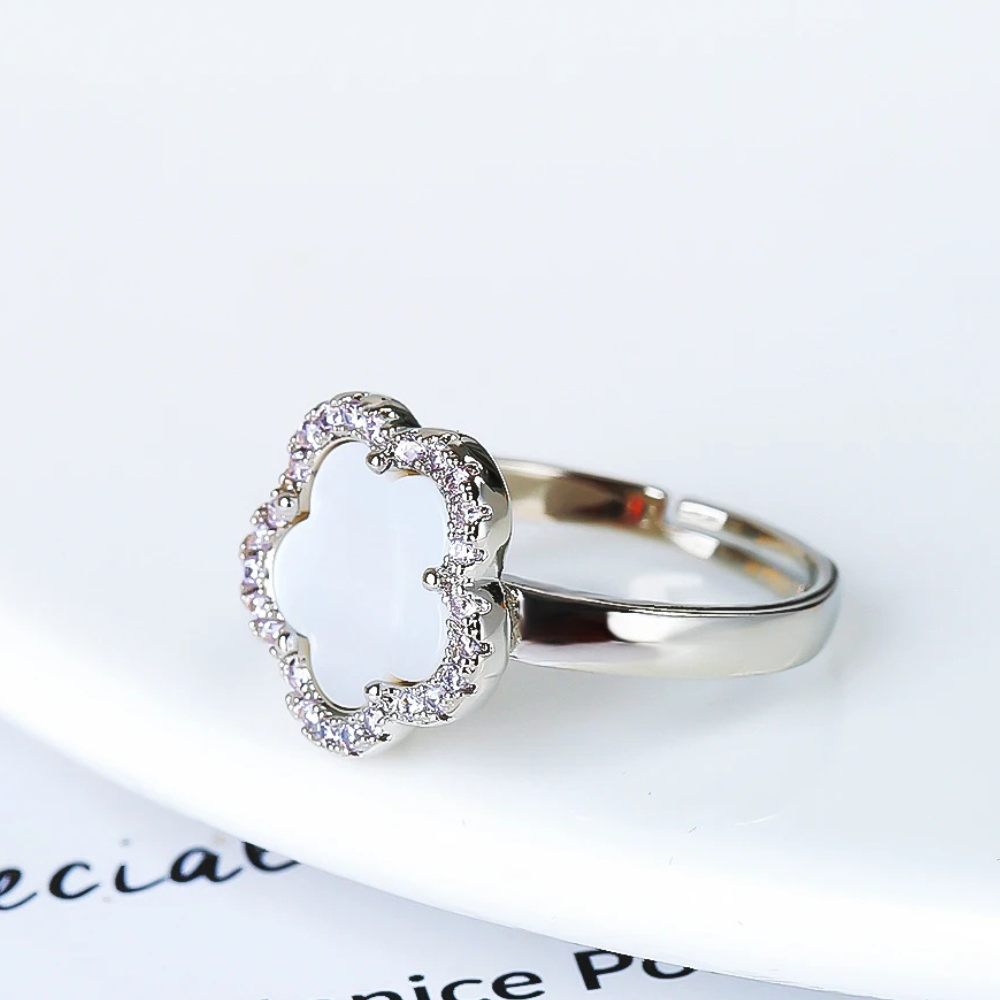 Silver and White Clover Ring - Image 4