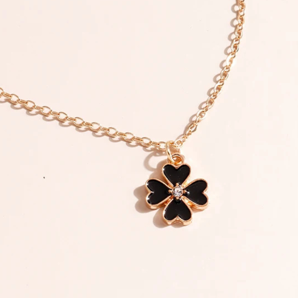 Rose Gold and Black Clover Necklace - Image 6