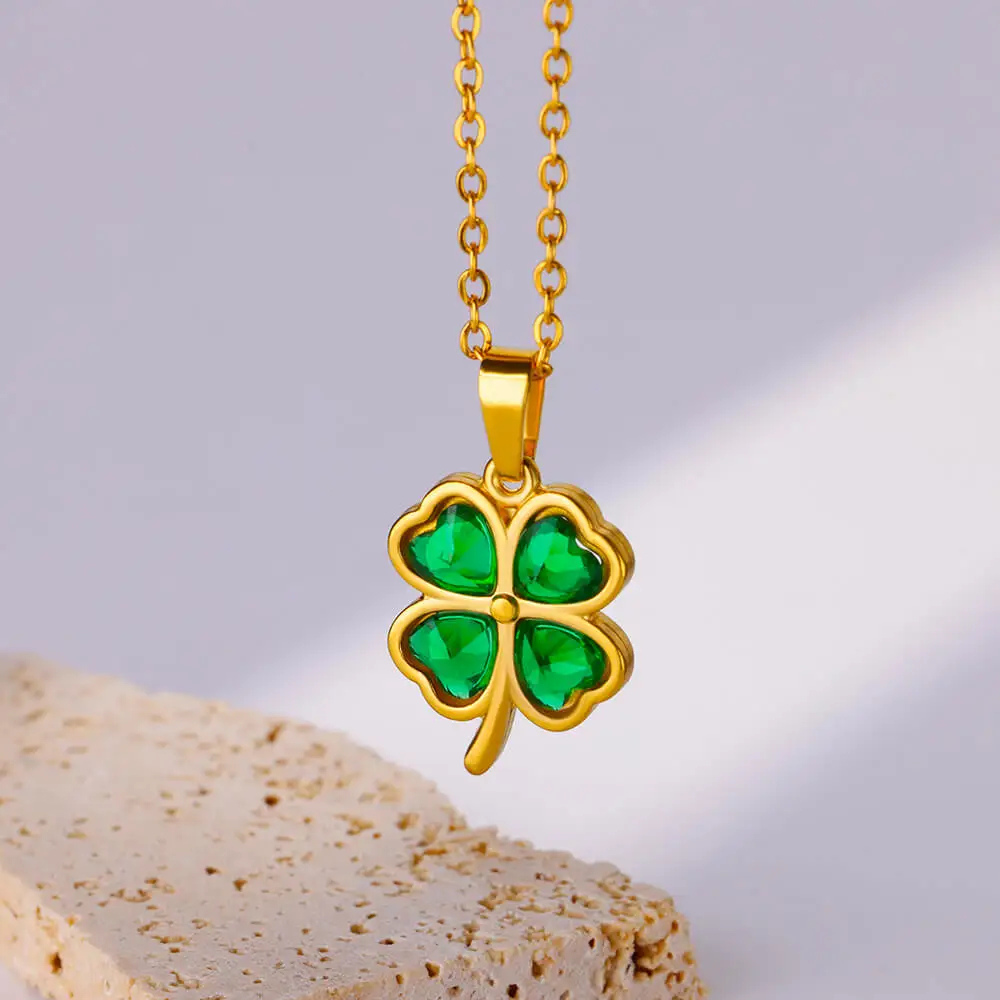 Green Four Leaf Clover Necklace - Image 2