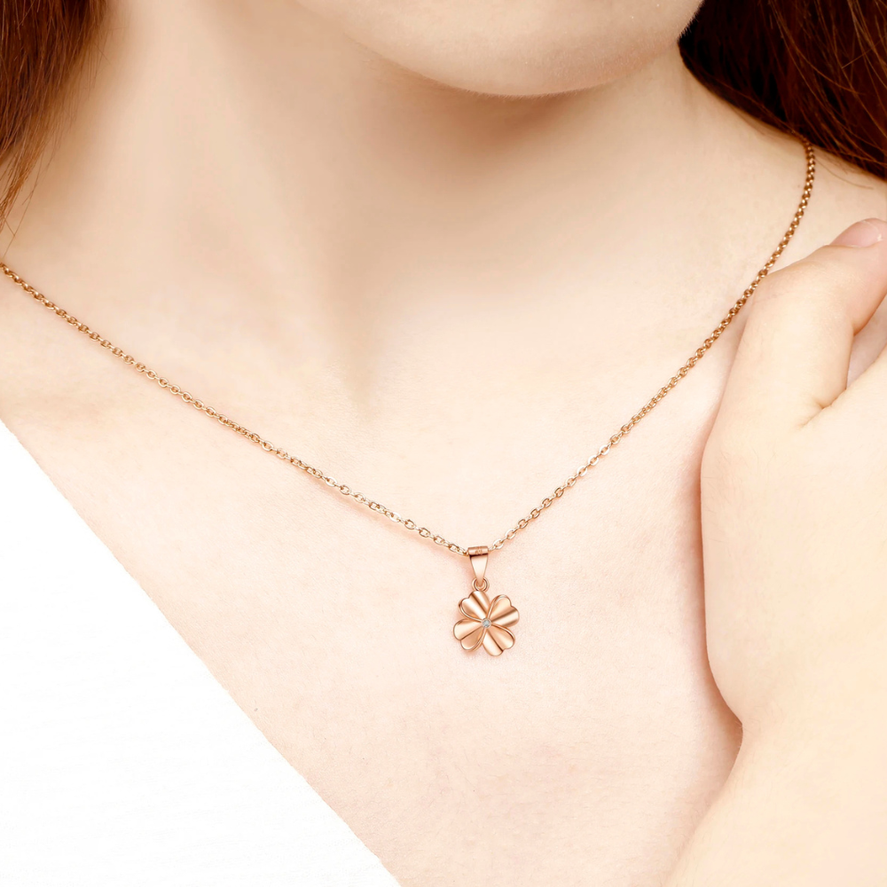 Rose Gold Hearts Clover Necklace - Image 2