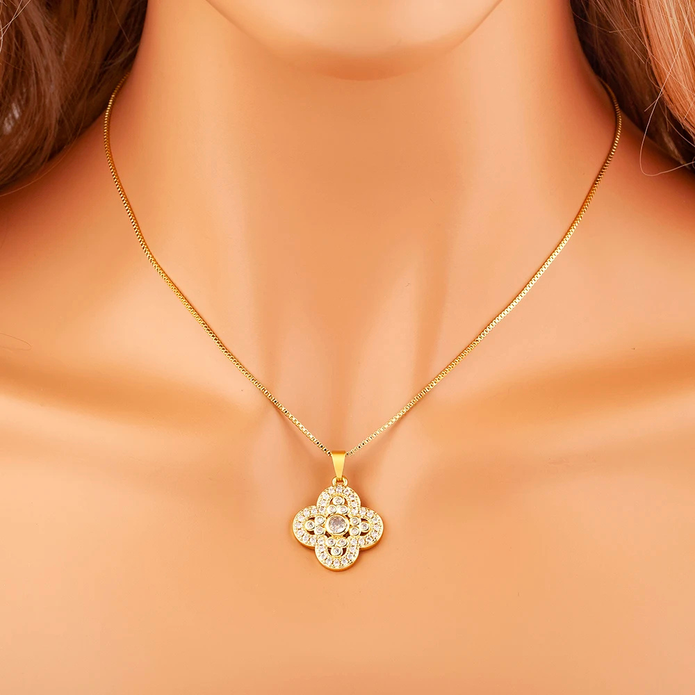 Gold and Diamond Clover Necklace - Image 2
