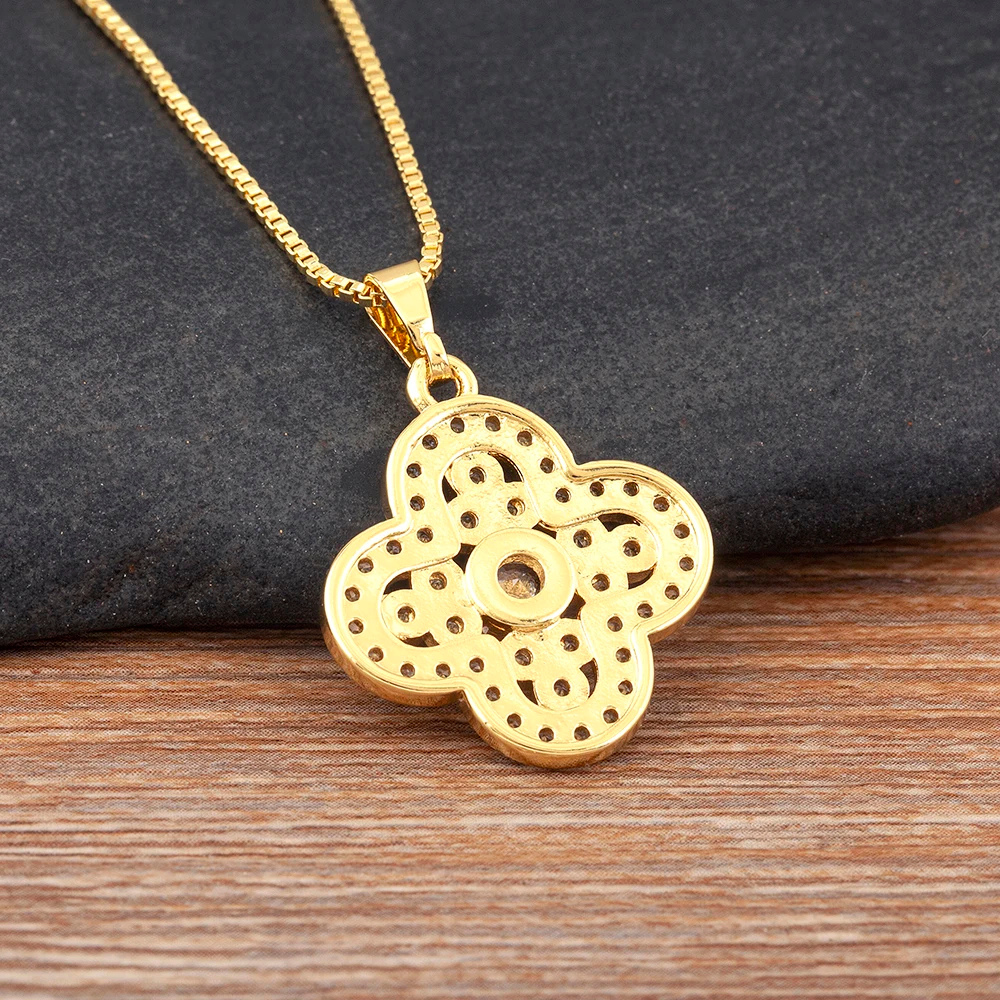 Gold and Diamond Clover Necklace - Image 4