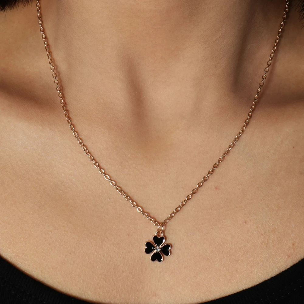 Rose Gold and Black Clover Necklace - Image 5