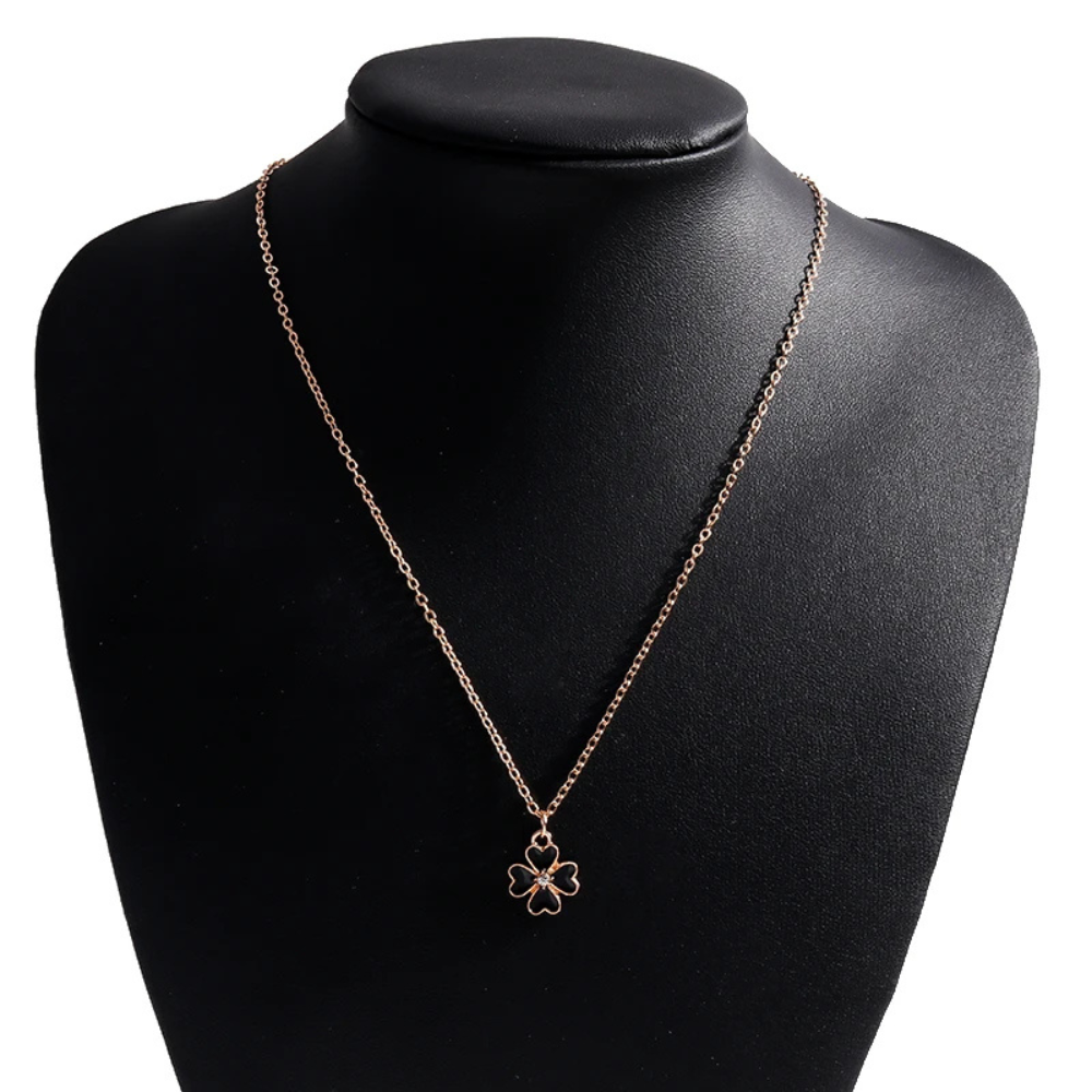 Rose Gold and Black Clover Necklace - Image 7