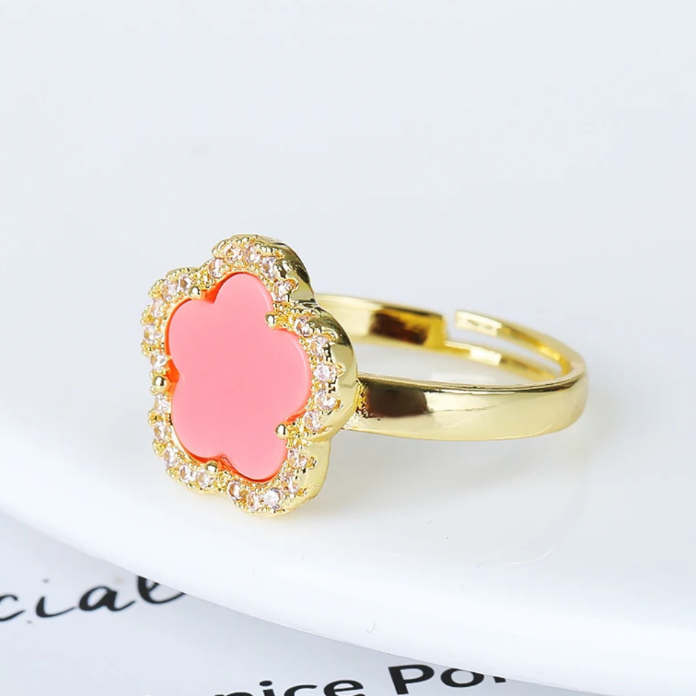 Gold and Pink Clover Ring - Image 2