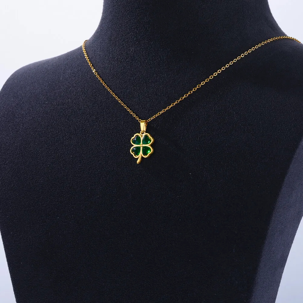 Green Four Leaf Clover Necklace - Image 4